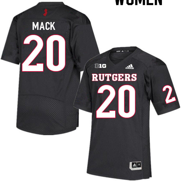 Women #20 Elijuwan Mack Rutgers Scarlet Knights College Football Jerseys Sale-Black